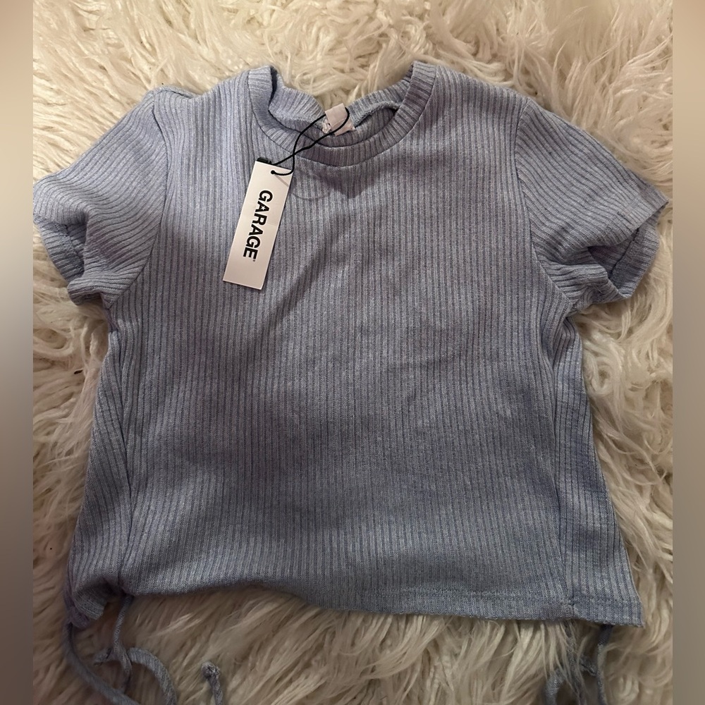 Light blue open back crop top